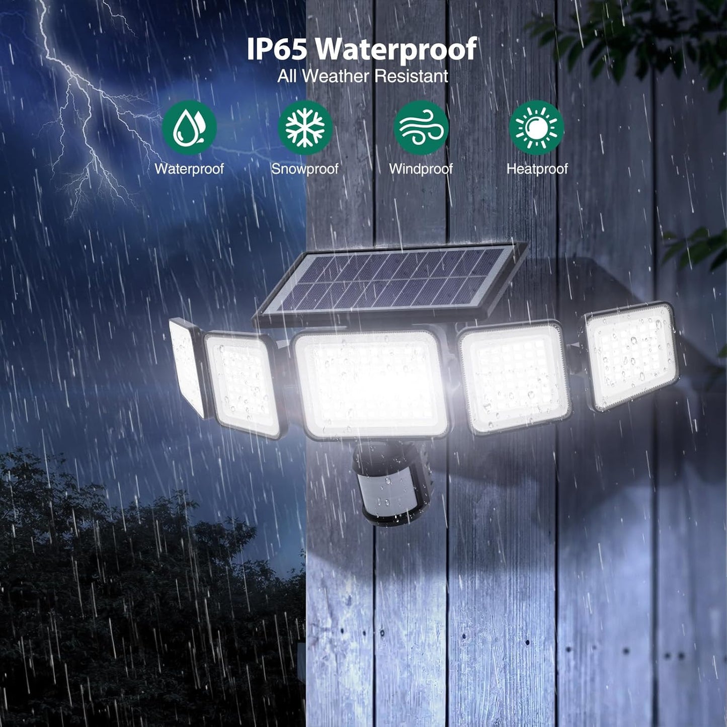 Omibee 4000LM 5 Heads Motion Sensor Outdoor Lights