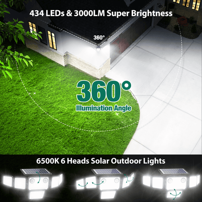 Omibee 3000LM 6-Head Outdoor Solar Lights