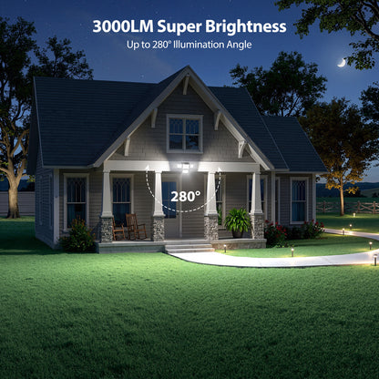 Omibee 3000LM 4 Heads Solar Motion Sensor Lights