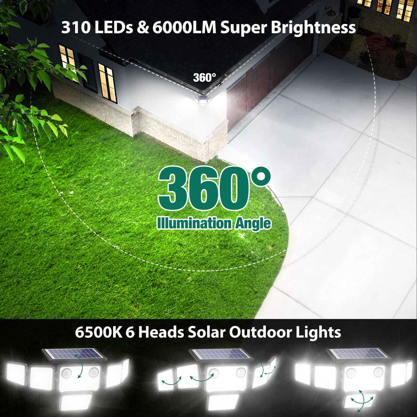 Omibee 6 Heads Dual Motion Sensor Solar Flood Lights