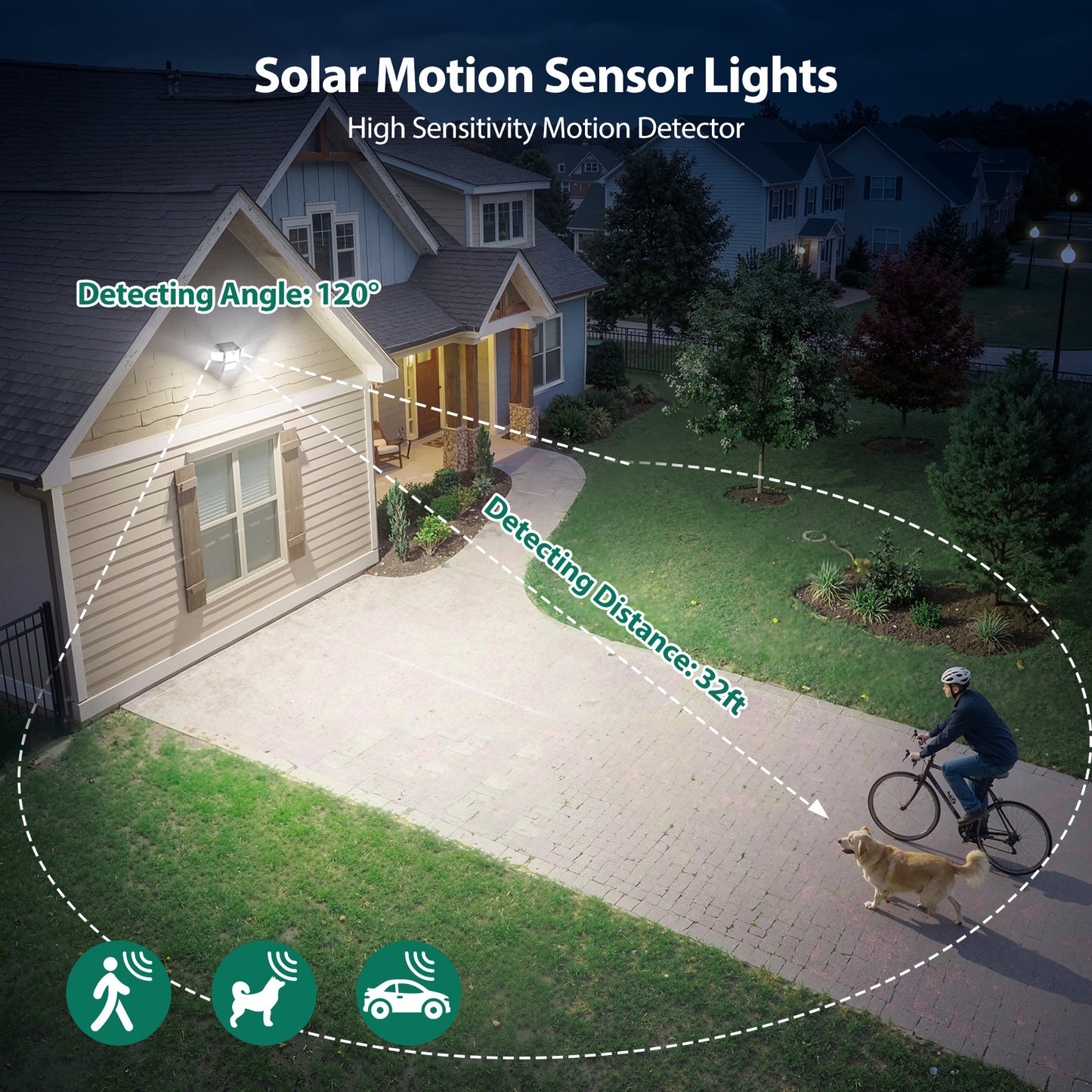 Omibee 3000LM 4 Heads Solar Motion Sensor Lights