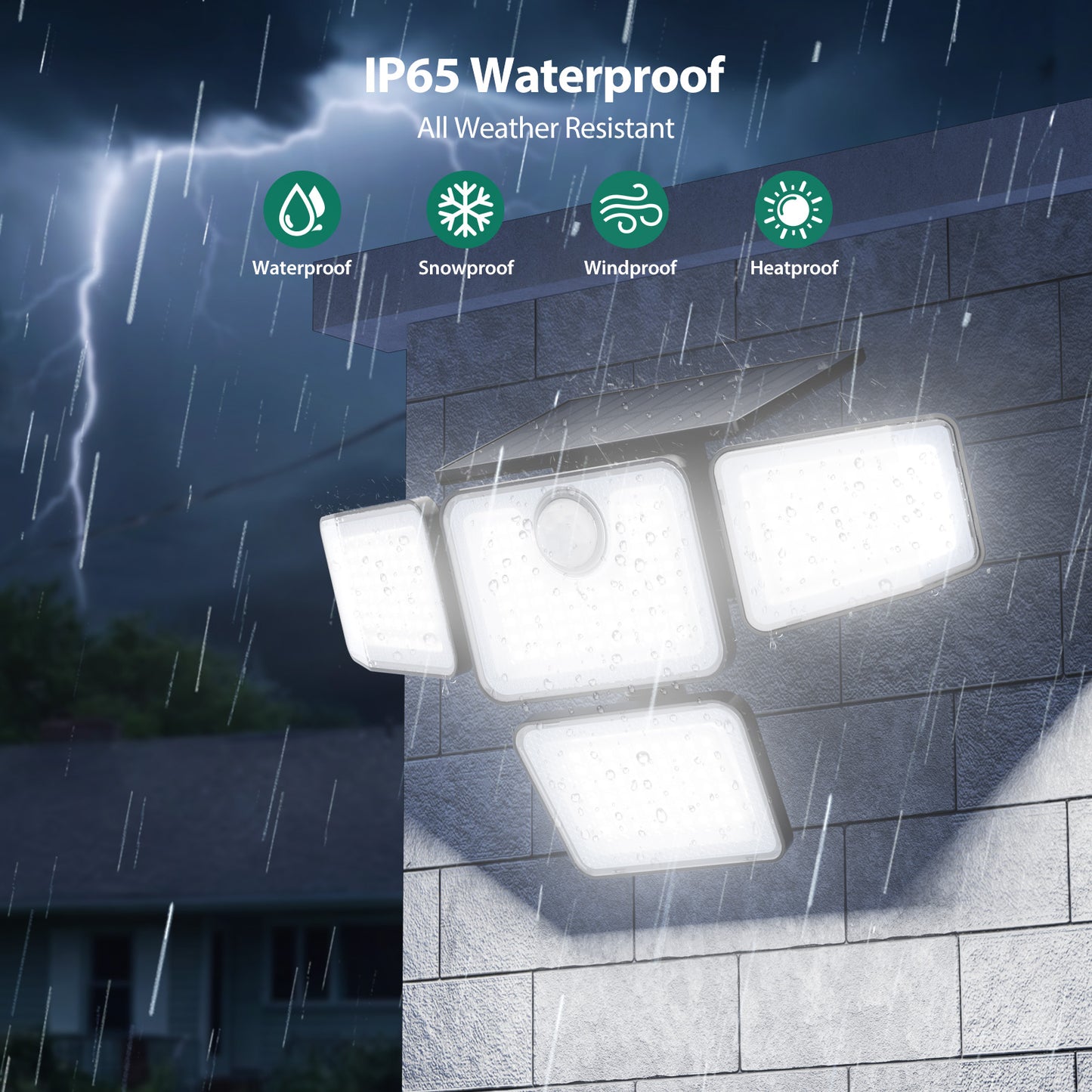 Omibee 3000LM 4 Heads Solar Motion Sensor Lights