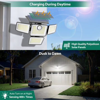 Omibee 3000LM 4 Heads Solar Motion Sensor Lights