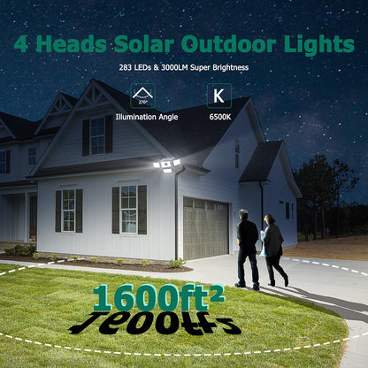 Omibee 4-Head Slim Solar Outdoor Lights Black